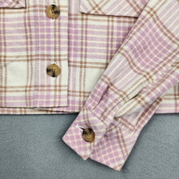 Aeropostale Hooded Button Up Flannel Shirt Womens XS Pink Check Cabincore Preppy - Picture 3 of 12